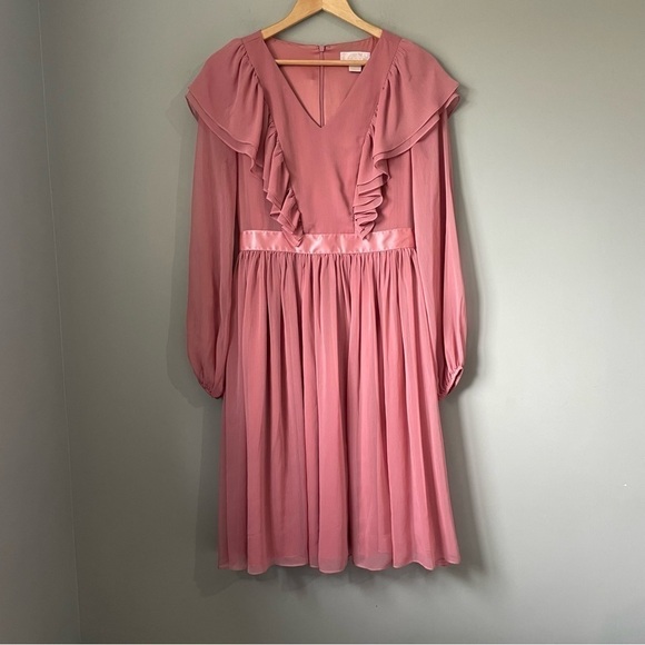 💕🌷👛💖 RACHEL PARCELL long sleeve ruffle twirl dress pink size small Barbie - Picture 7 of 14